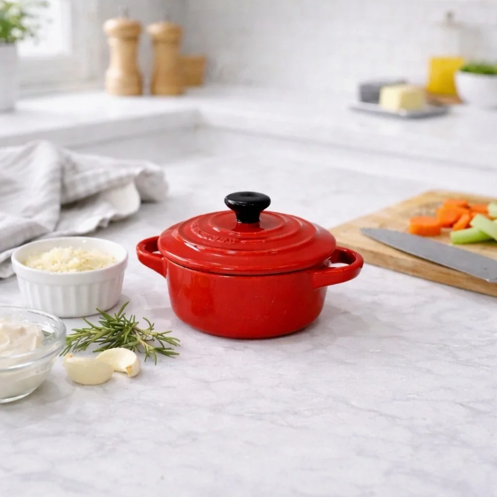 Le Creuset Small 8oz (10cm)‎ Mini Round Cocotte With Lid Carmin Red- NEW